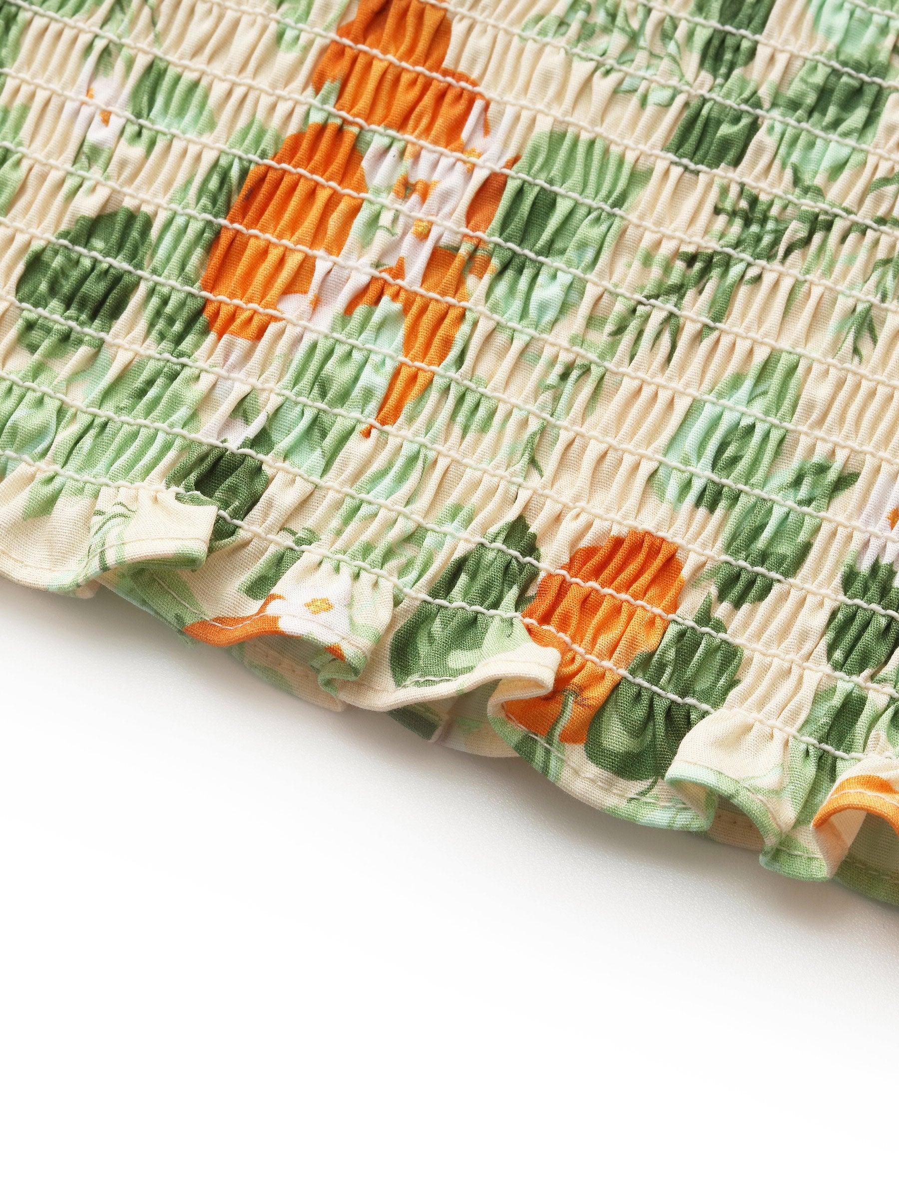 Cotton Floral Print Women Smocked Top Product Image