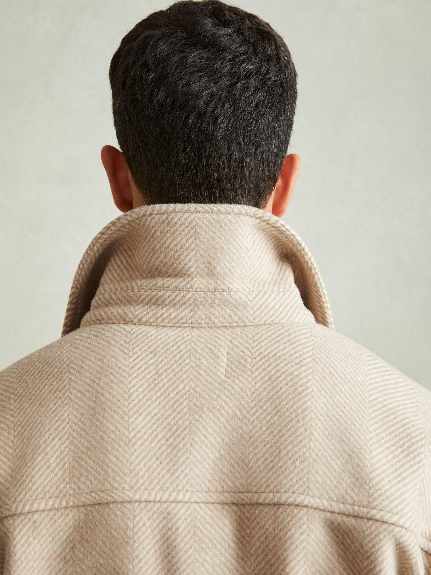 Wool Blend Herringbone Twill Overshirt in Oatmeal Product Image