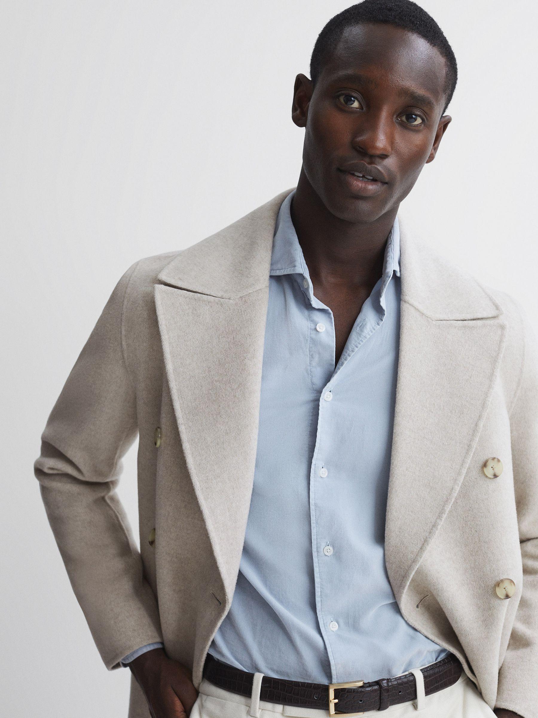 Wool Blend Double Breasted Coat in Oatmeal Product Image