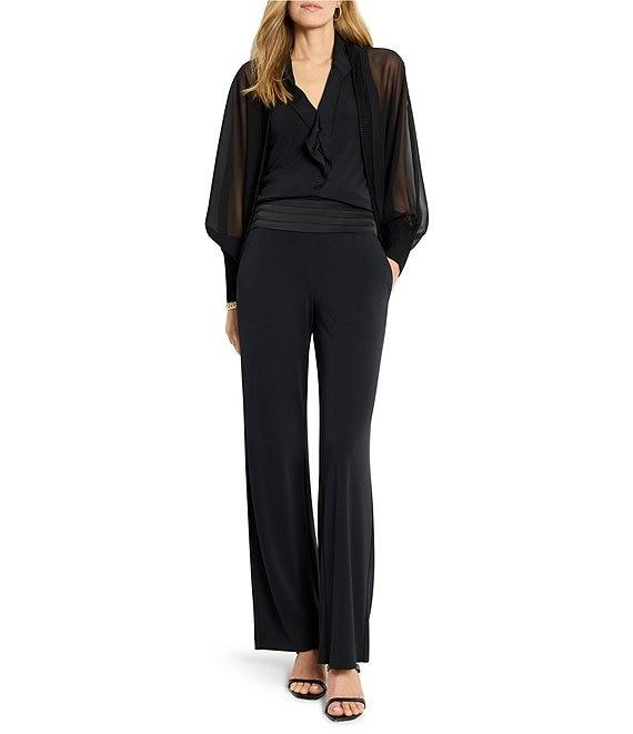 NIC + ZOE Chiffon Crush Open Front Long Sleeve Knit Trim Cardigan Product Image