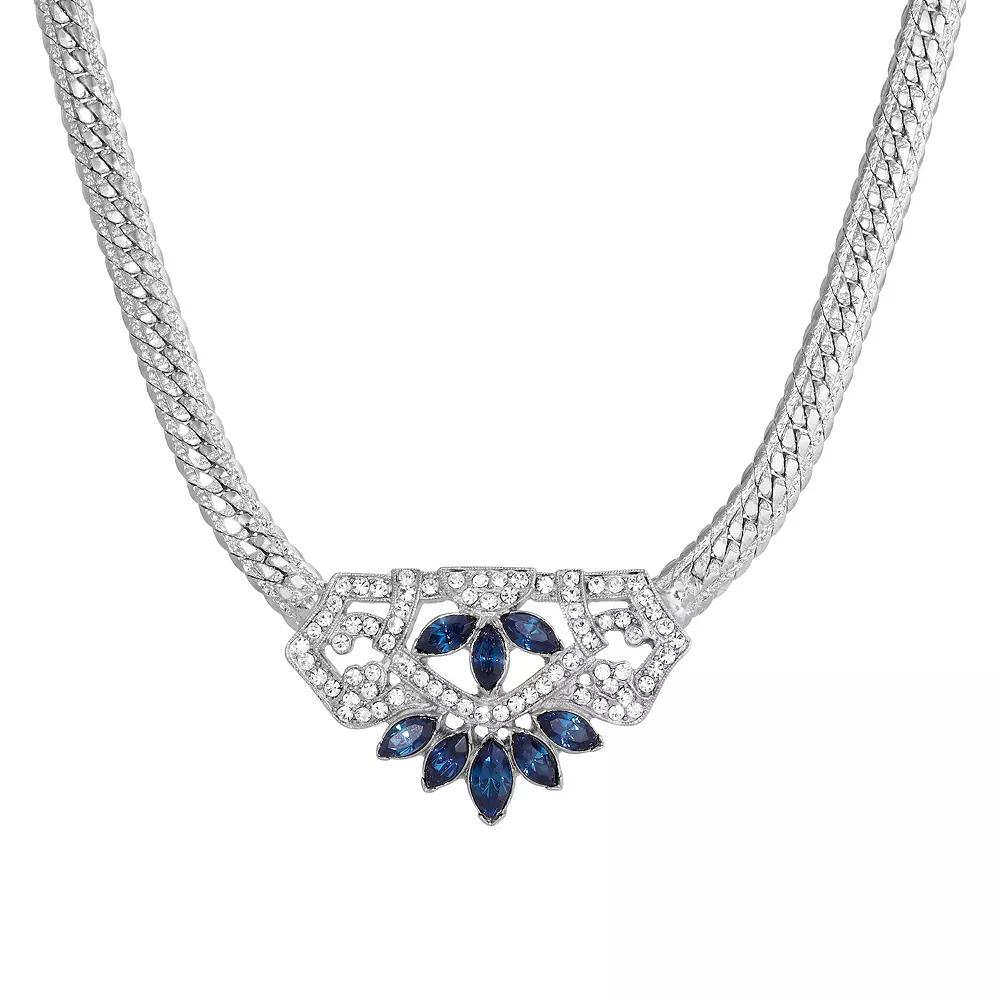 1928 Silver Tone Blue Crystal Statement Necklace, Womens Product Image