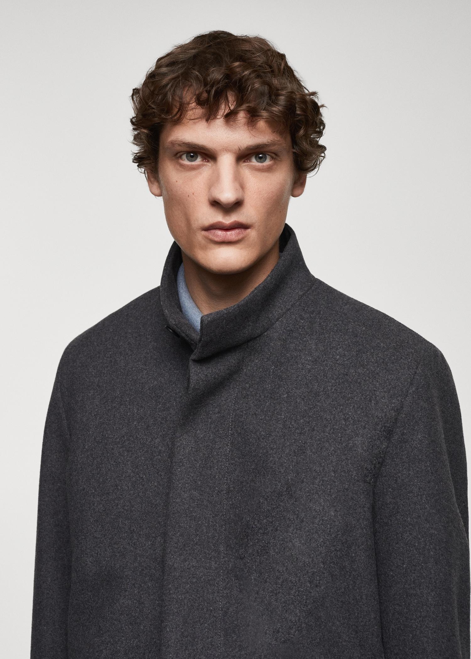 Wool funnel neck coat - Men | MANGO USA Product Image