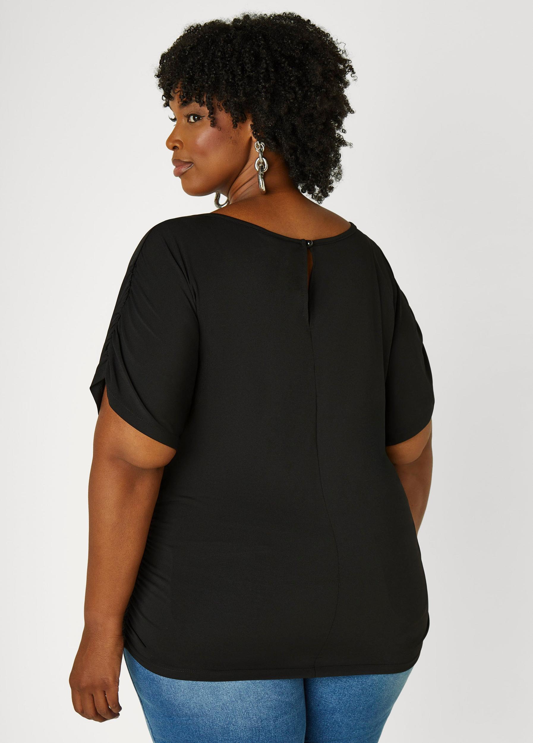 Plus Size Ruched Stretch Knit Top Ashley Stewart Product Image