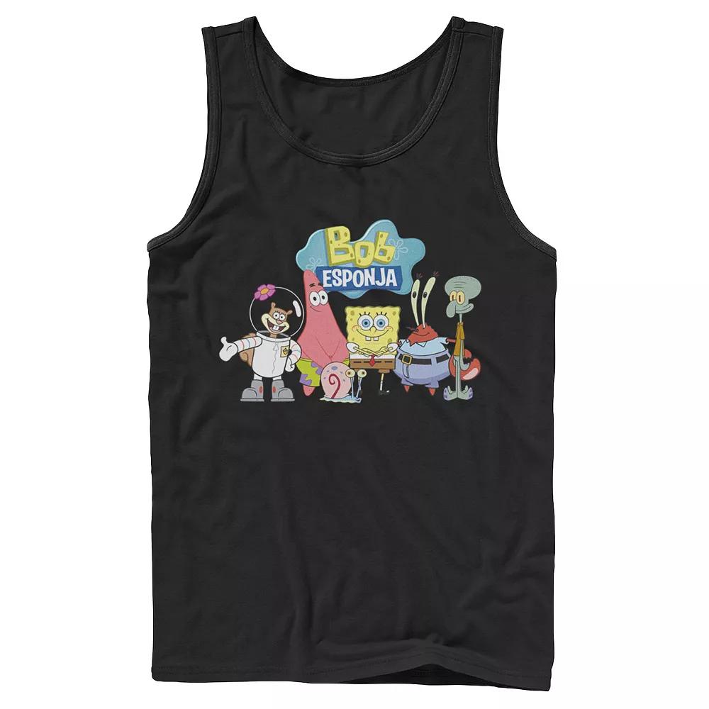 Men's Nickelodeon SpongeBob SquarePants Bob Esponja Happy Group Shot Graphic Tank Top,  Product Image