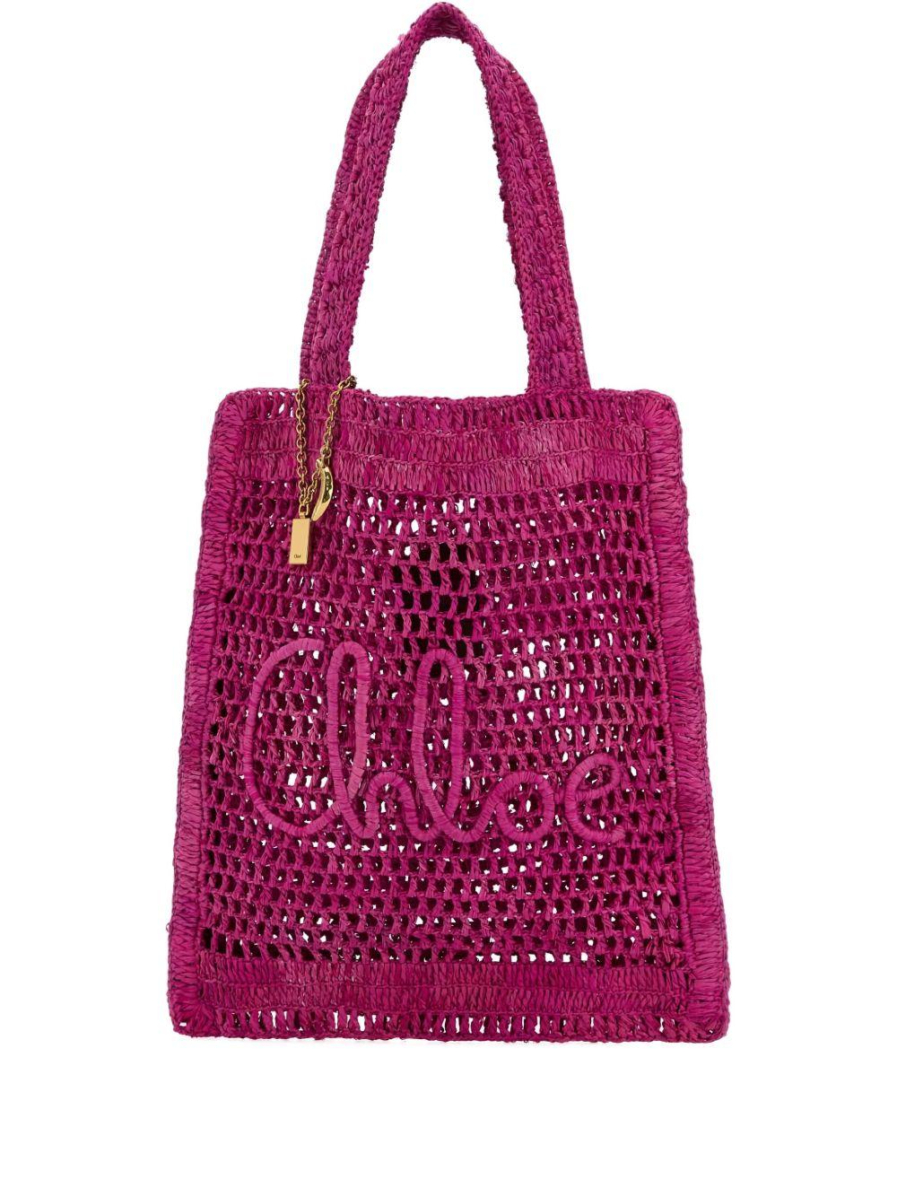 CHLOÉ Chloe Women Fuchsia Raffia Estate Banana Shopping Bag In Fuchsiarose Product Image