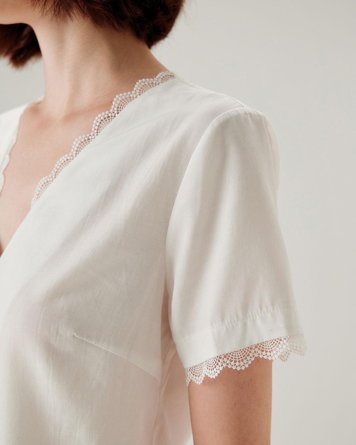 White Lace V-neck Blouse Product Image