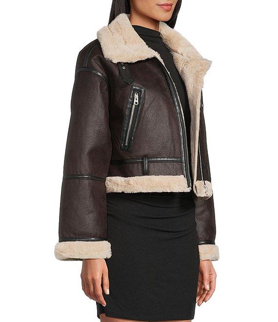 GB Faux Fur Belted Faux Suede Jacket Product Image