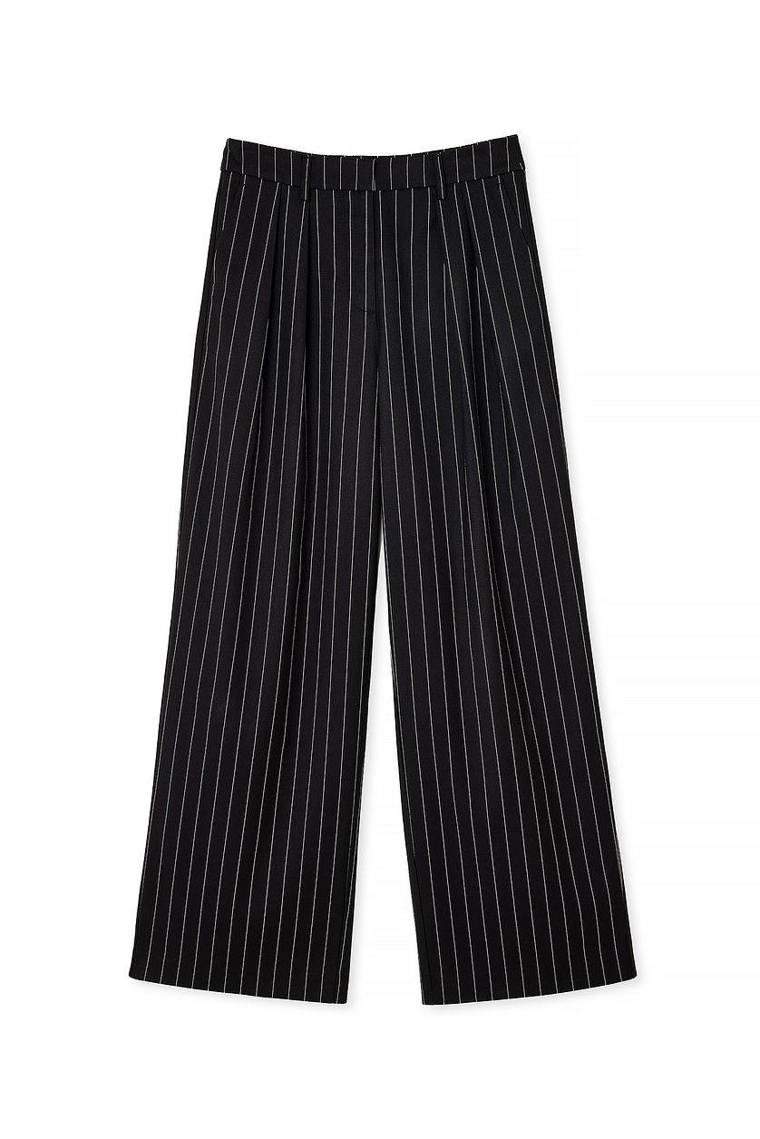 Striped Pleated High Waist Trousers Product Image