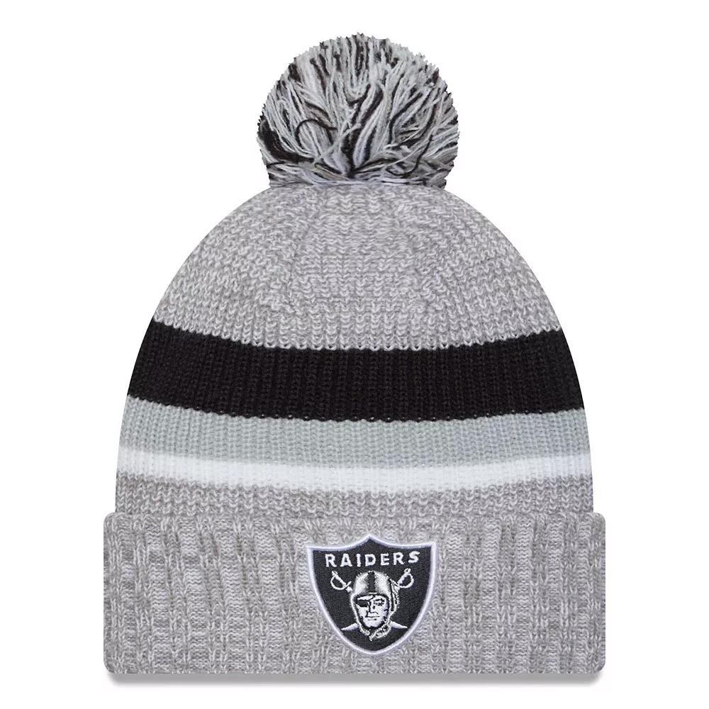 Men's New Era Heather Gray Las Vegas Raiders Cuffed Knit Hat with Pom, Lvr Grey Product Image