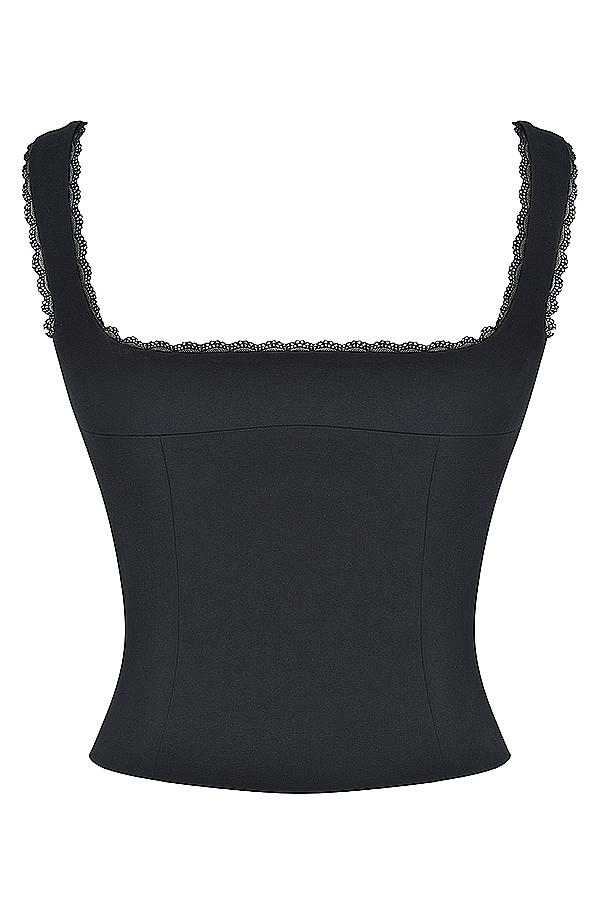 Noura  black lace trim top Product Image