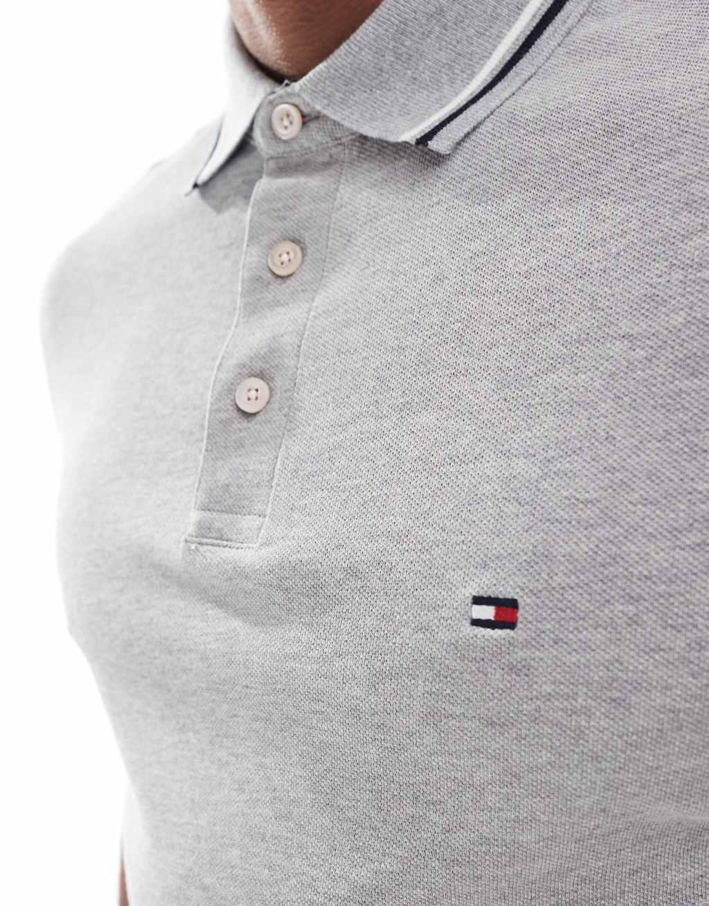 Tommy Hilfiger tipped slim fit polo shirt in gray Product Image