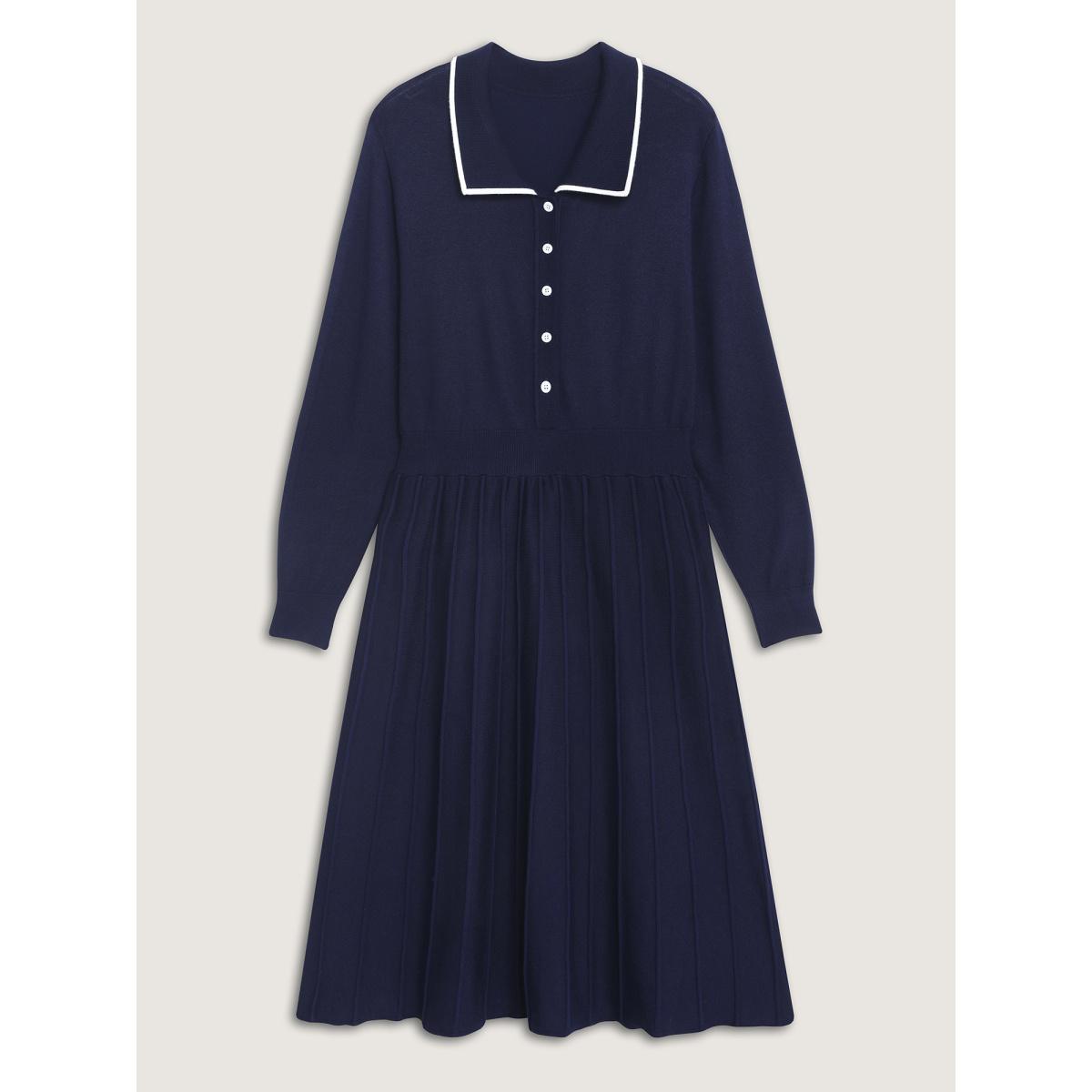 Plus Size Supersoft Textured Polo Collar Sweater Dress Indigo Women Office Bodycon Long Sleeve Office Sweater Dresses BloomChic 22-24/3X Product Image