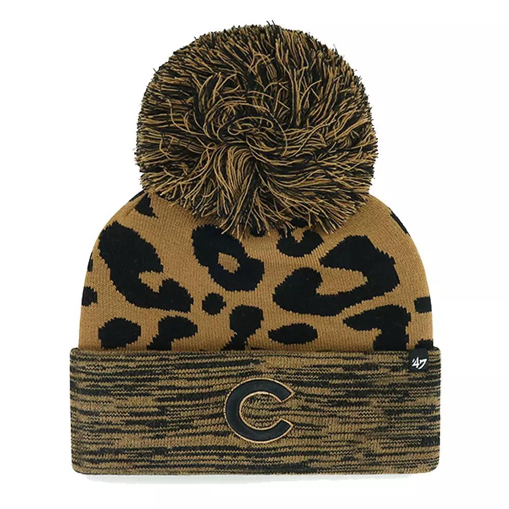 Women's '47 Chicago Cubs Leopard Rosette Cuffed Knit Hat with Pom, Brown Product Image