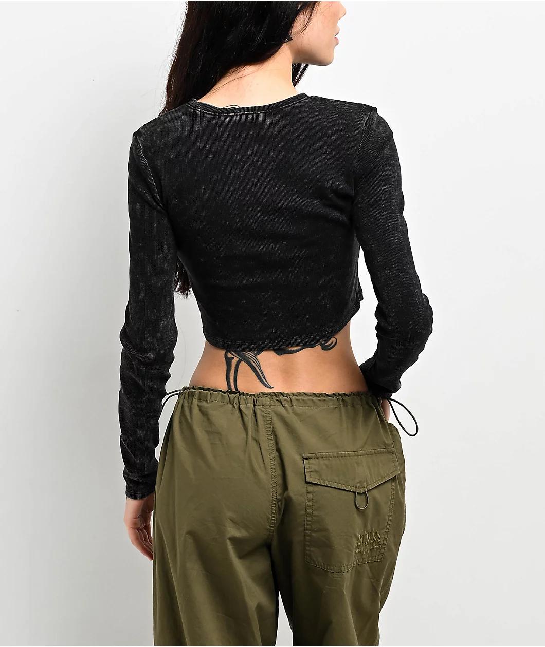 Ninth Hall Fundamentals Sylvie Black Wash Fitted Crop Long Sleeve T-Shirt Product Image