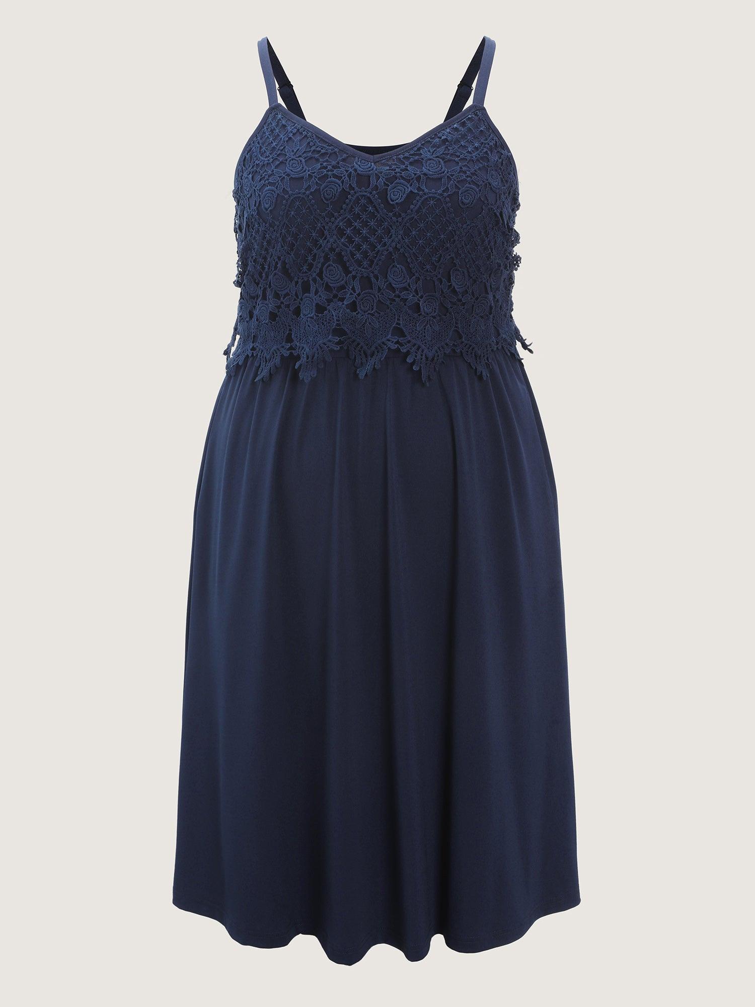 Lace Patchwork Pockets Flowy Midi Dress Female Product Image