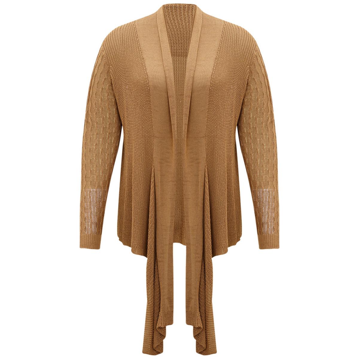 Plus Size Solid Lapel Collar Patchwork Asymmetrical Hem Cardigan Bronze Women Casual Loose Long Sleeve Everyday Cardigans BloomChic 28/5X Product Image