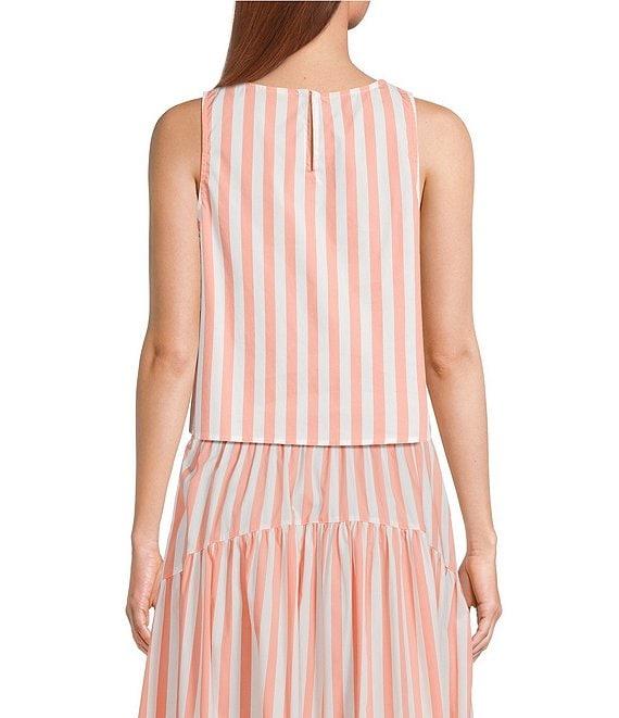 Skies Are Blue Stripe Print Linen Blend Crew Neck Sleeveless Coordinating Top Product Image