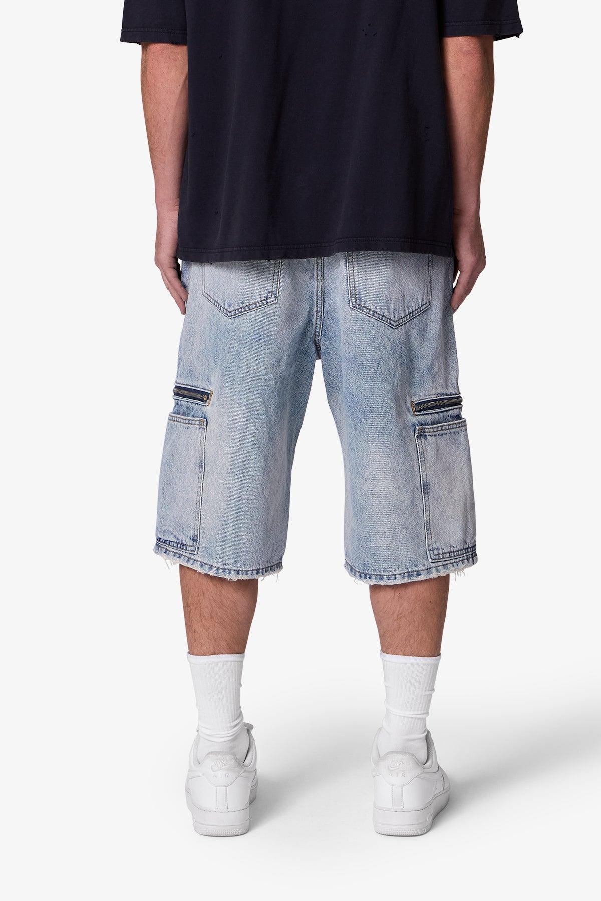 Zipper Teeth Denim Shorts - Light Blue Product Image