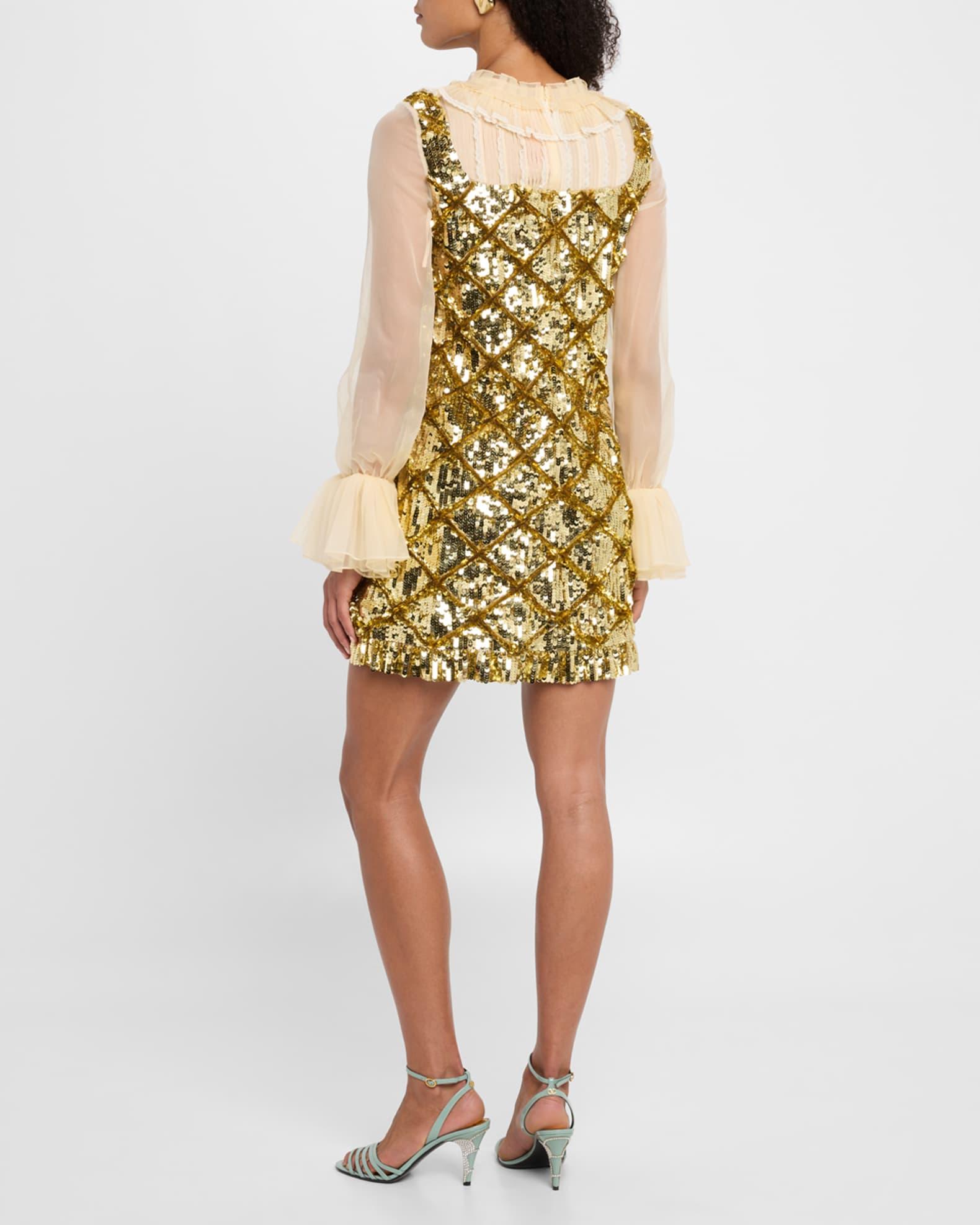 Sequined Layered Ruffle Long-Sleeve Mini Dress Product Image