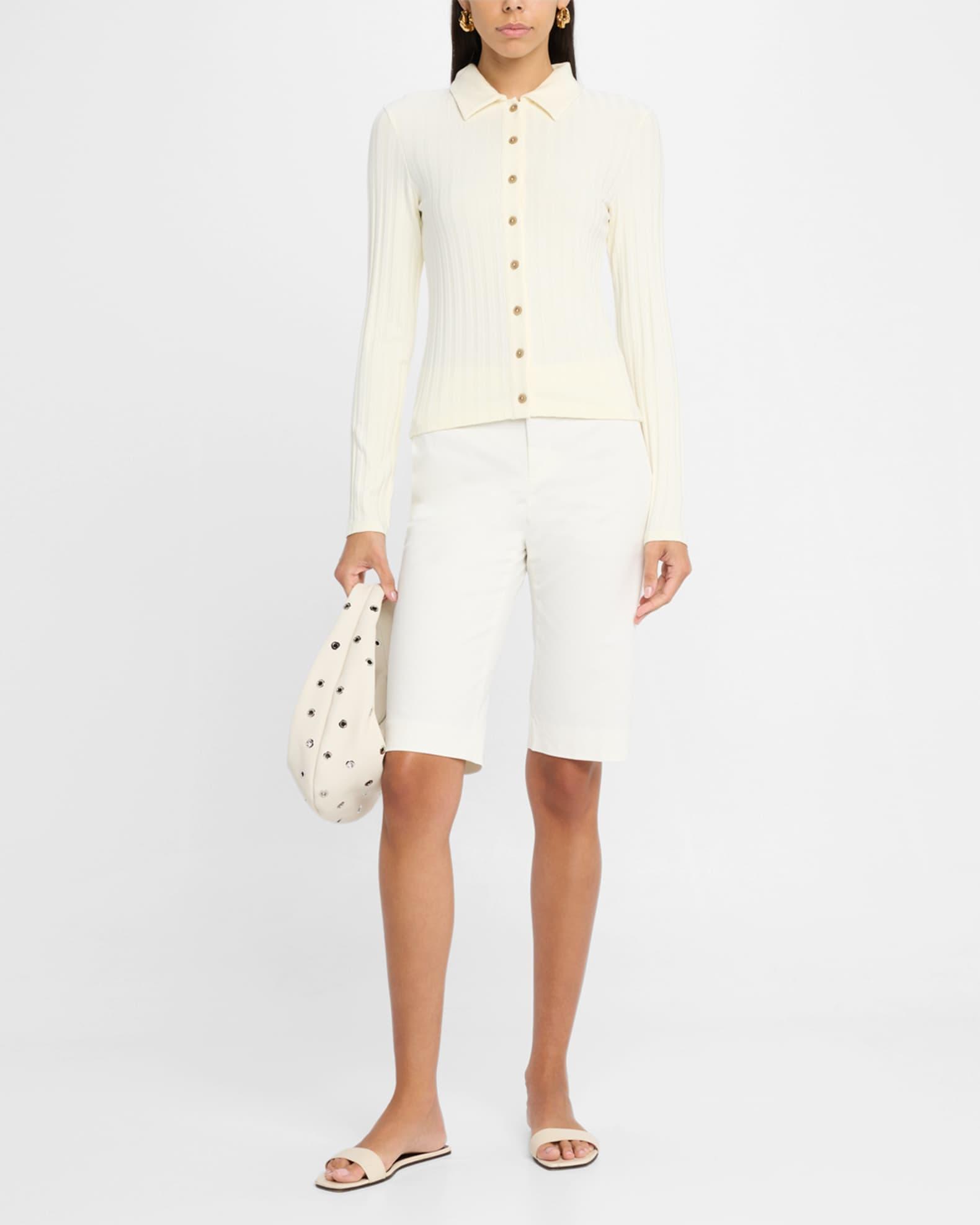 Long-Sleeve Ribbed Button-Front Top Product Image