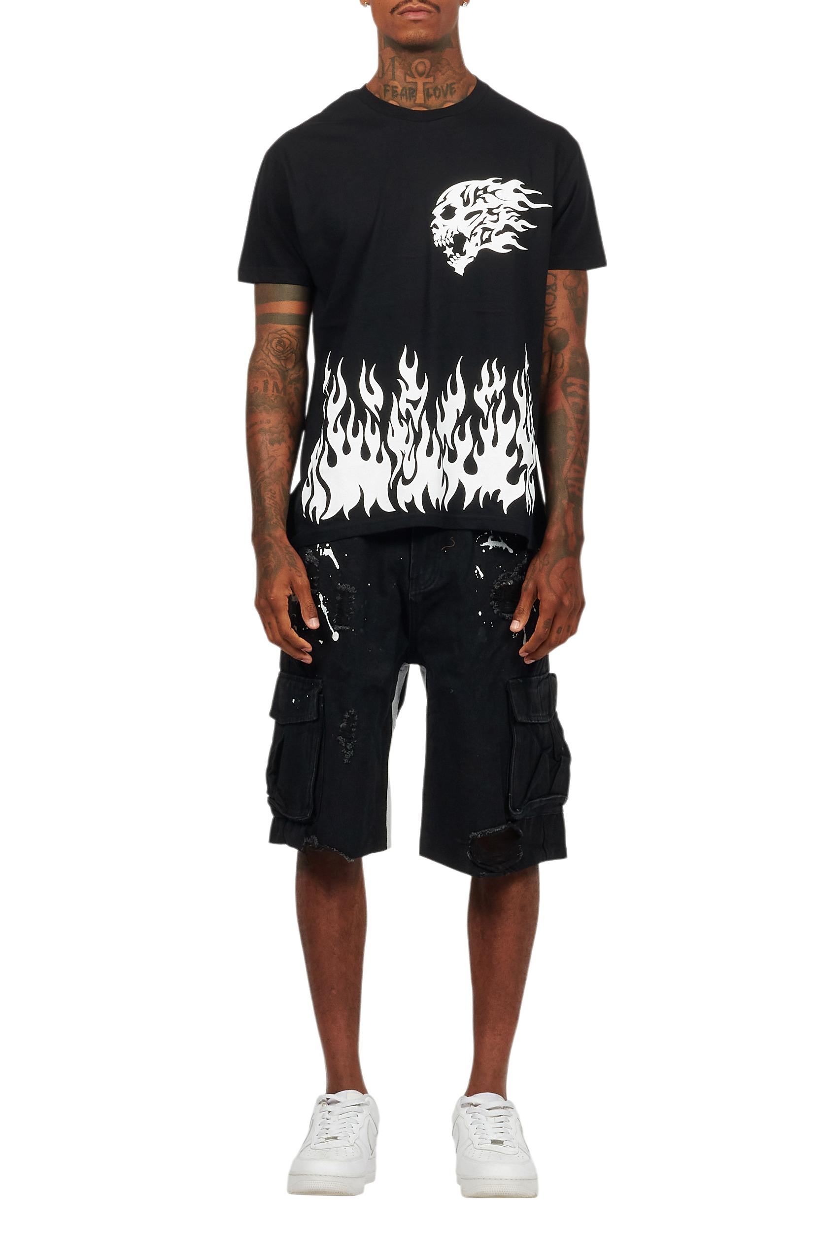 Bubble Black/White T-Shirt/Denim Short Set Male Product Image