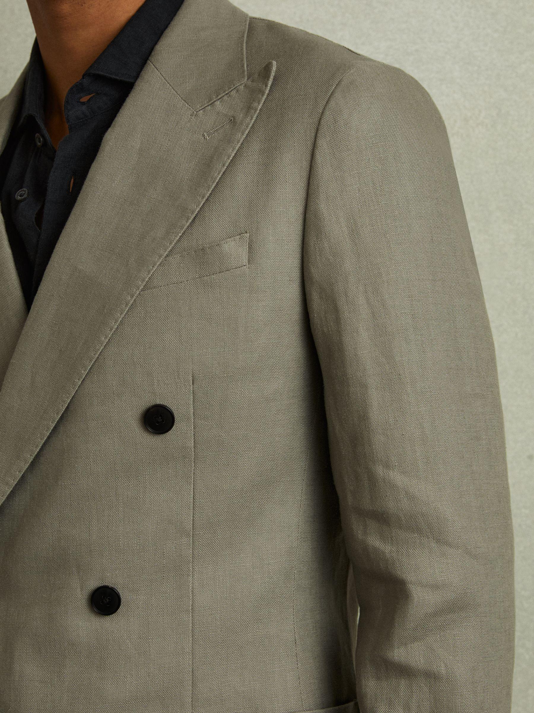 Linen Double Breasted Blazer in Light Sage Green Product Image