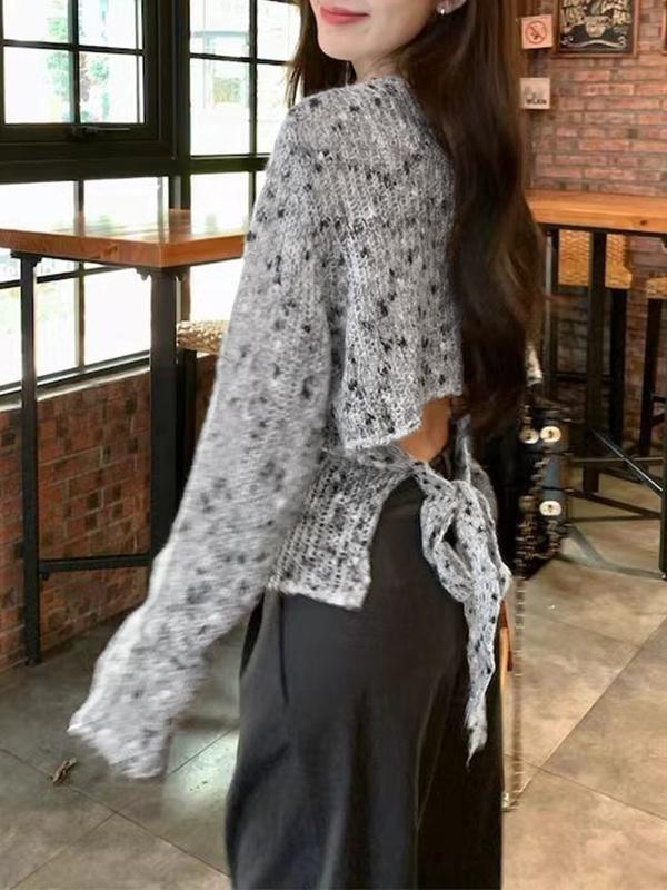 Cutout Lace Up Long Sleeve Knit Product Image