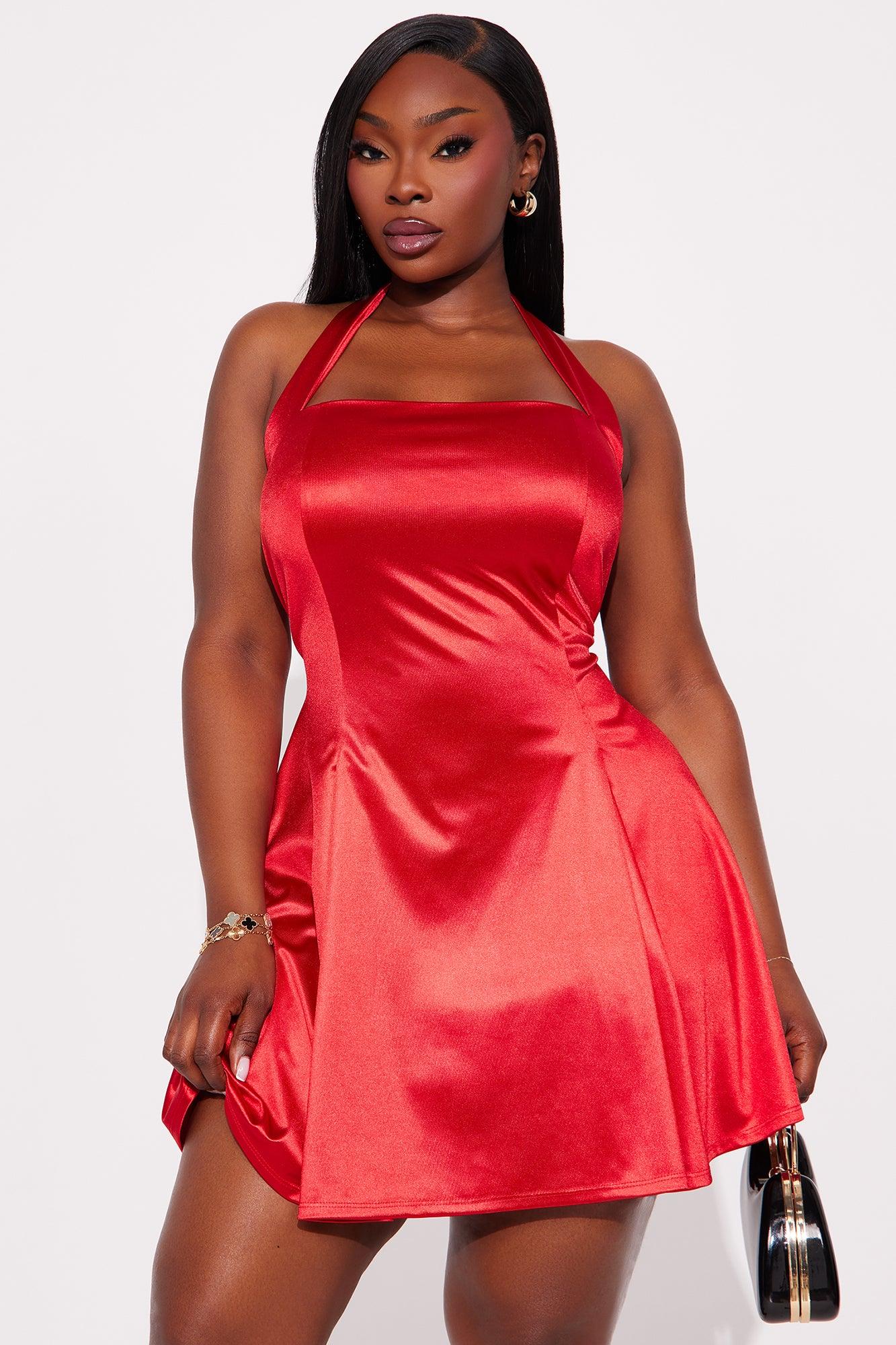 Alena Halter Satin Mini Dress - Red Female Product Image
