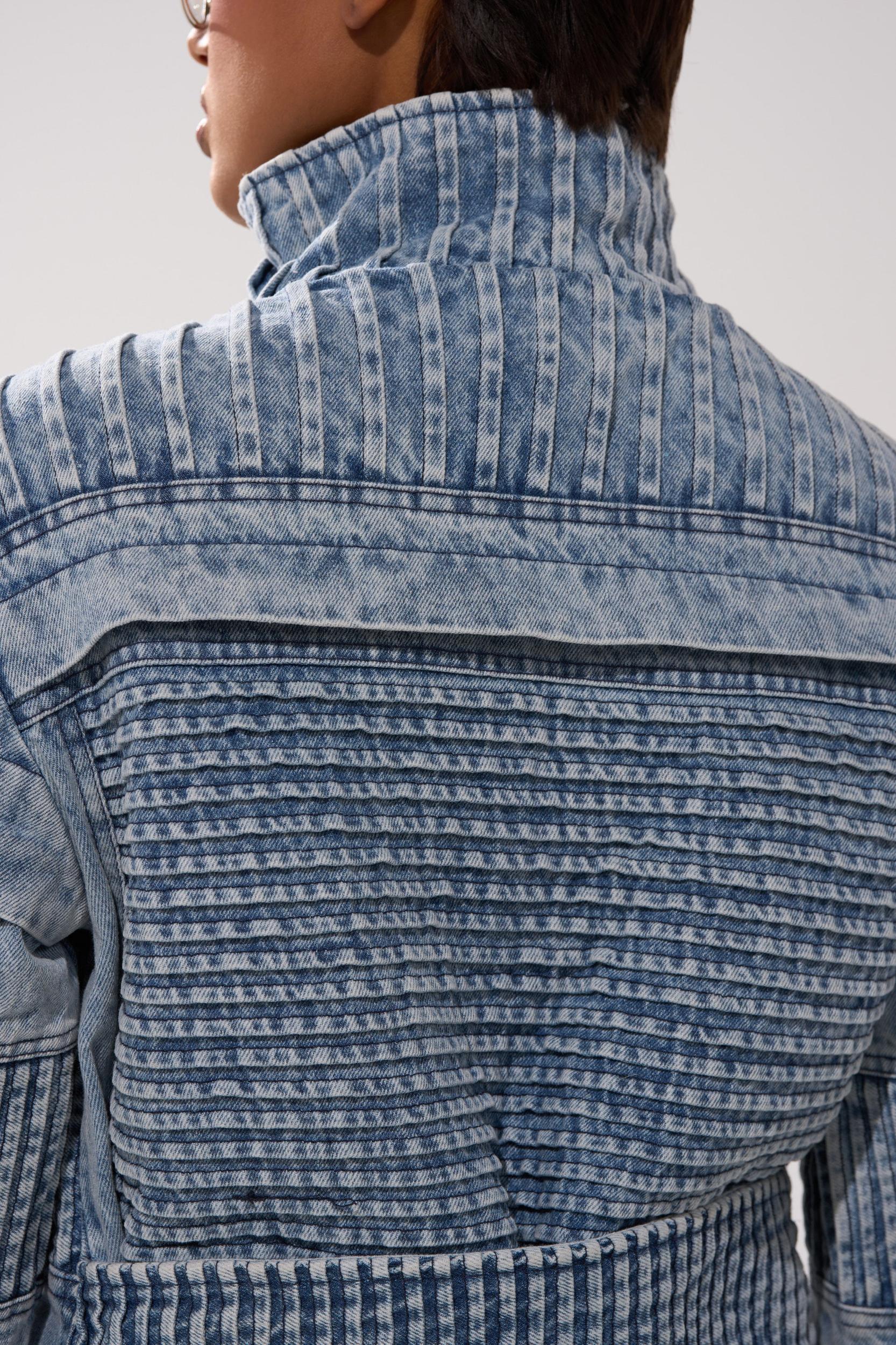 VORTEX DENIM TRENCH COAT IN BLUE Product Image