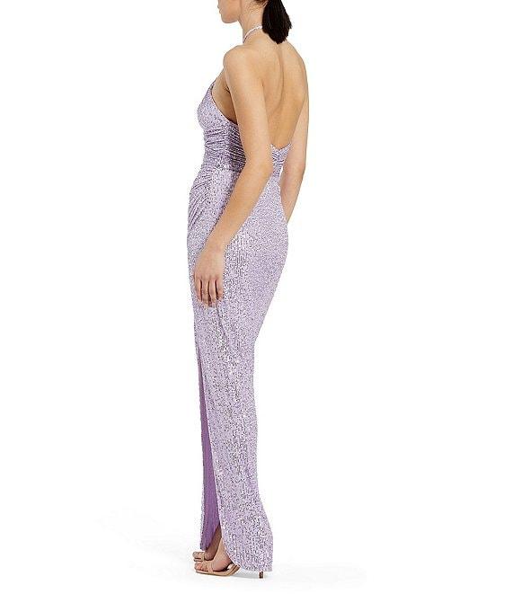 Mac Duggal Halter Neck Front Slit Sequin Gown Product Image