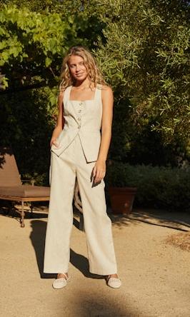Teagan Linen Vest | Beige Product Image