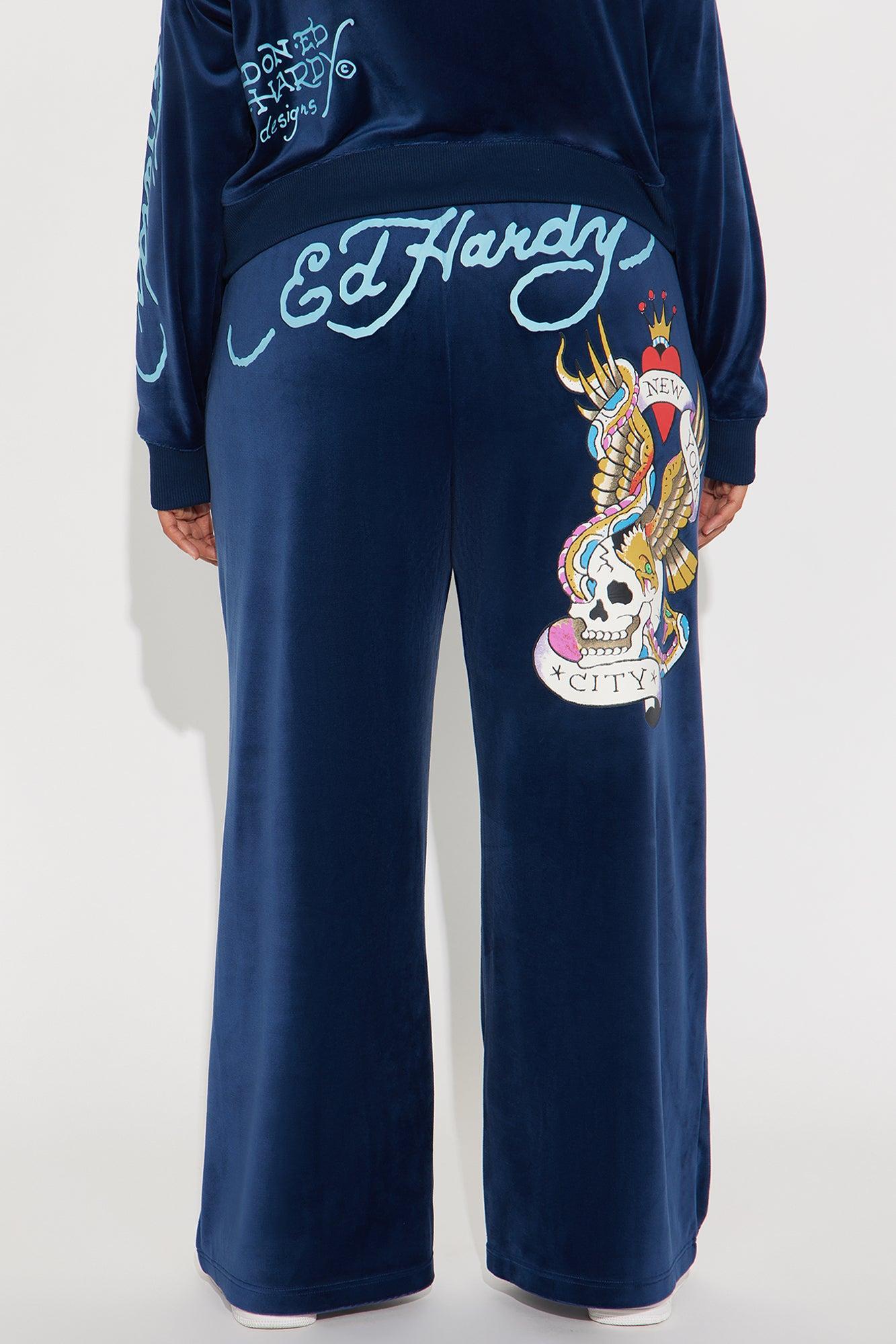 Ed Hardy NY Skull City Velour Pant Set - Navy Female Product Image