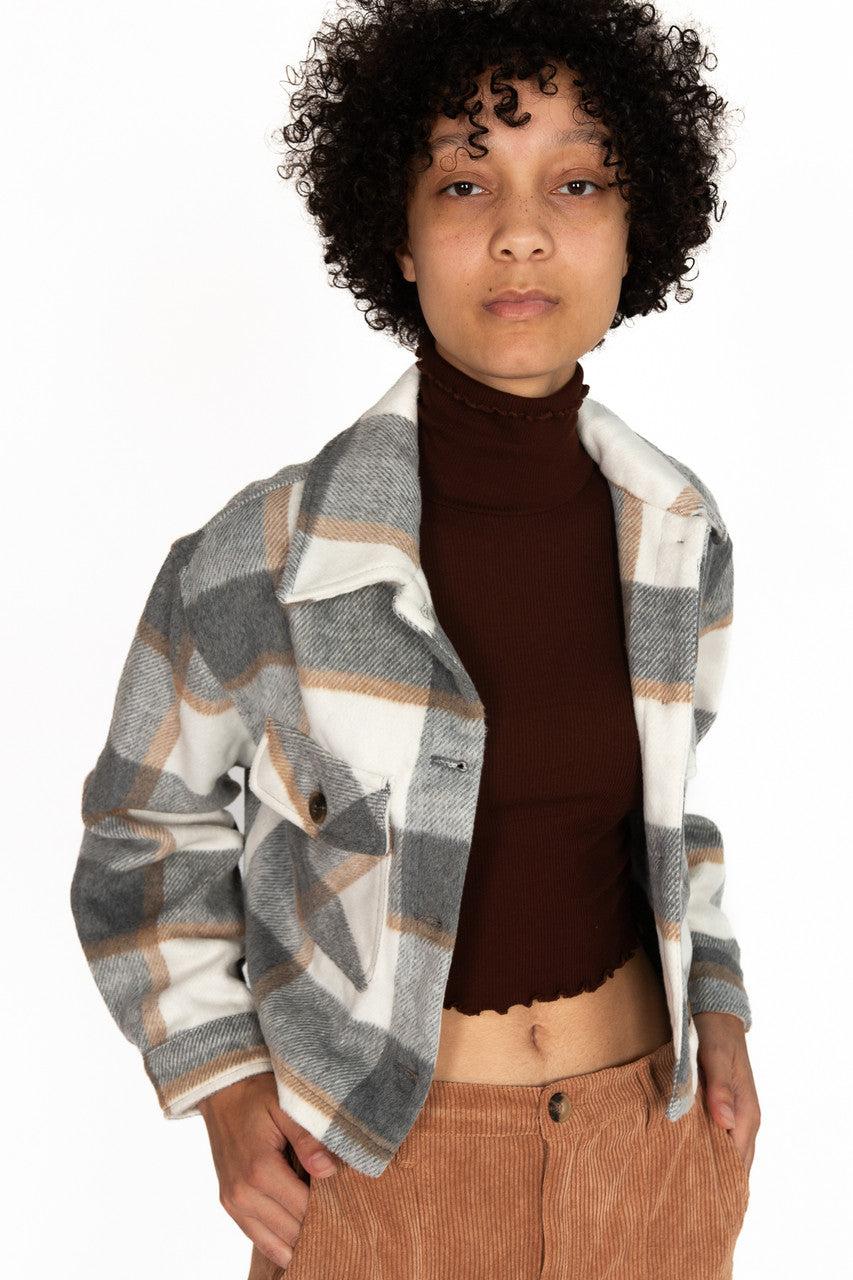 Greige Brushed Plaid Shacket Product Image
