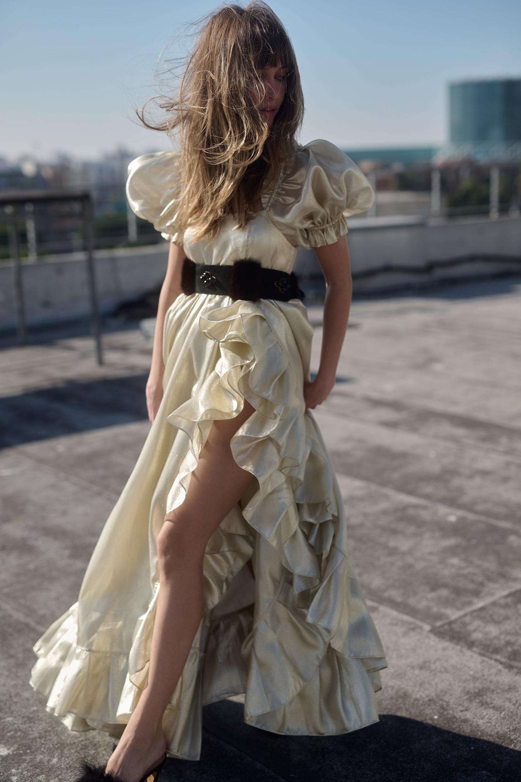 The Champagne Ruffle Gown Product Image