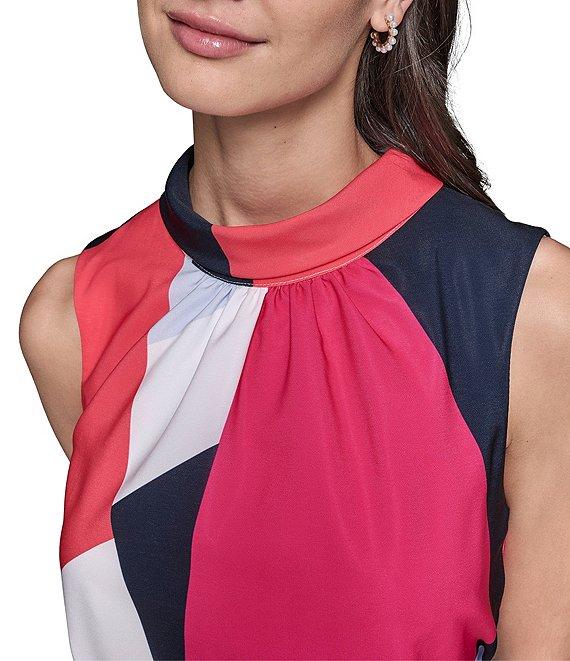 KARL LAGERFELD PARIS Silky Crepe Abstract Print Halter Neck Sleeveless Blouson Midi Dress Product Image