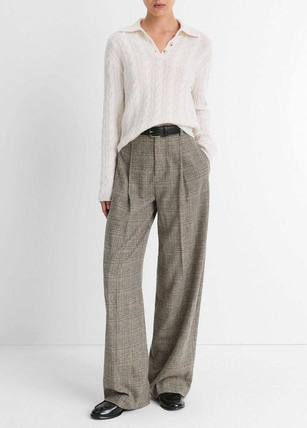 Cable-Knit Wool-Blend Polo Sweater Product Image