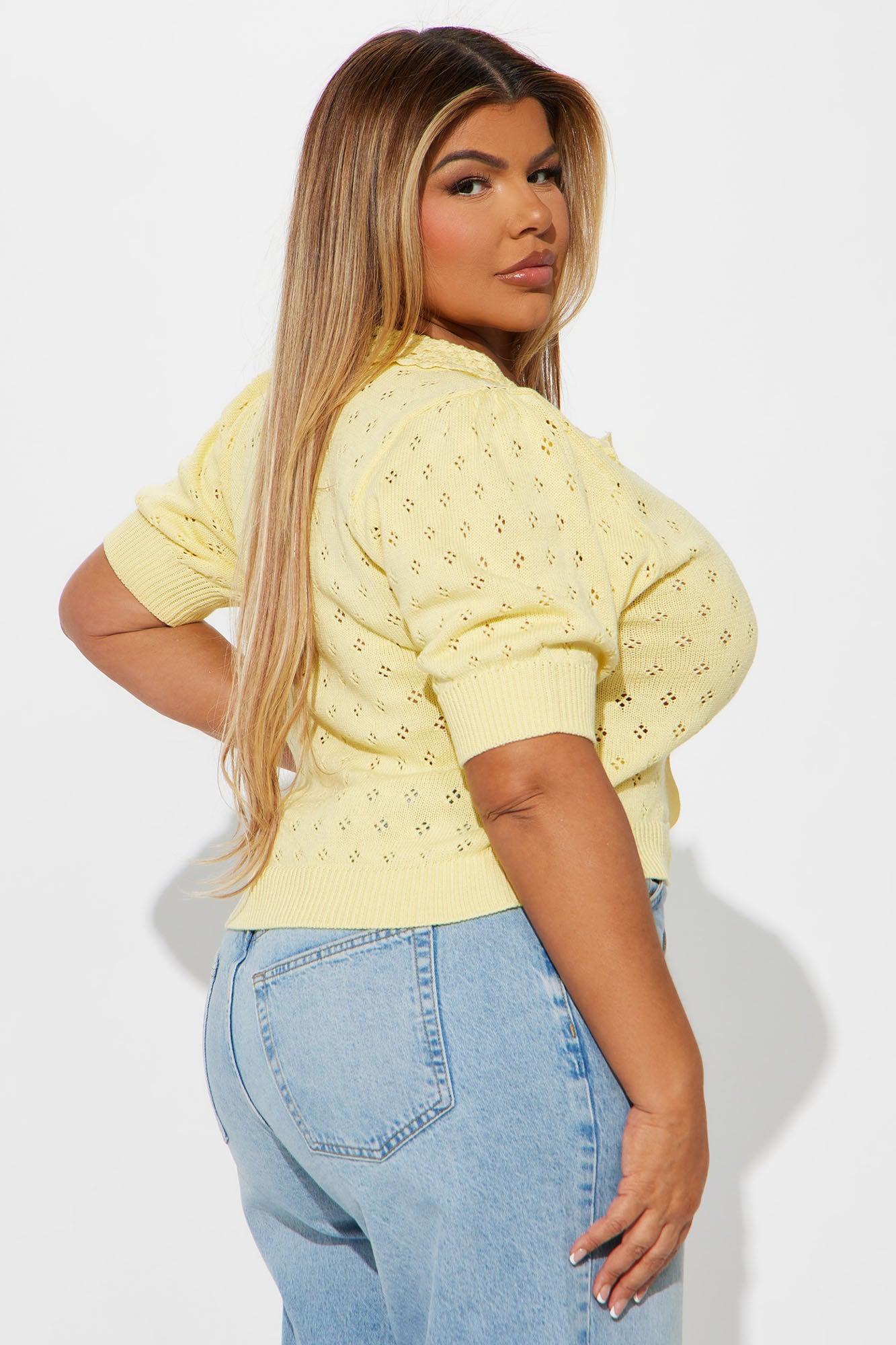 Flirty Pointelle Cardigan Sweater - Yellow Product Image
