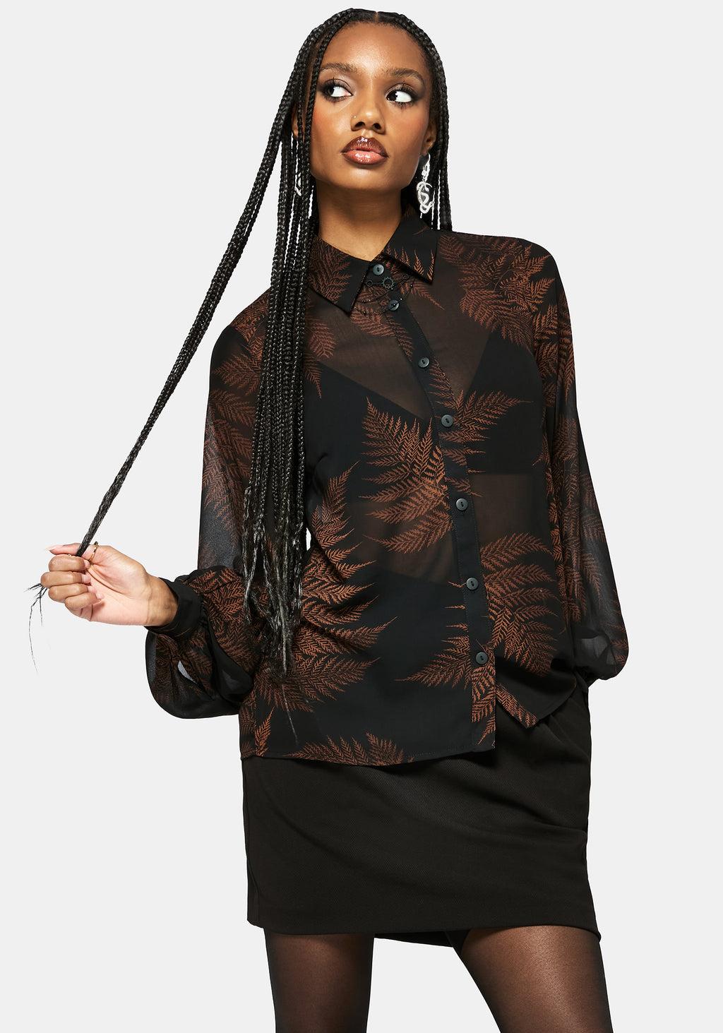 Ruin Fern Print Chiffon Shirt Product Image