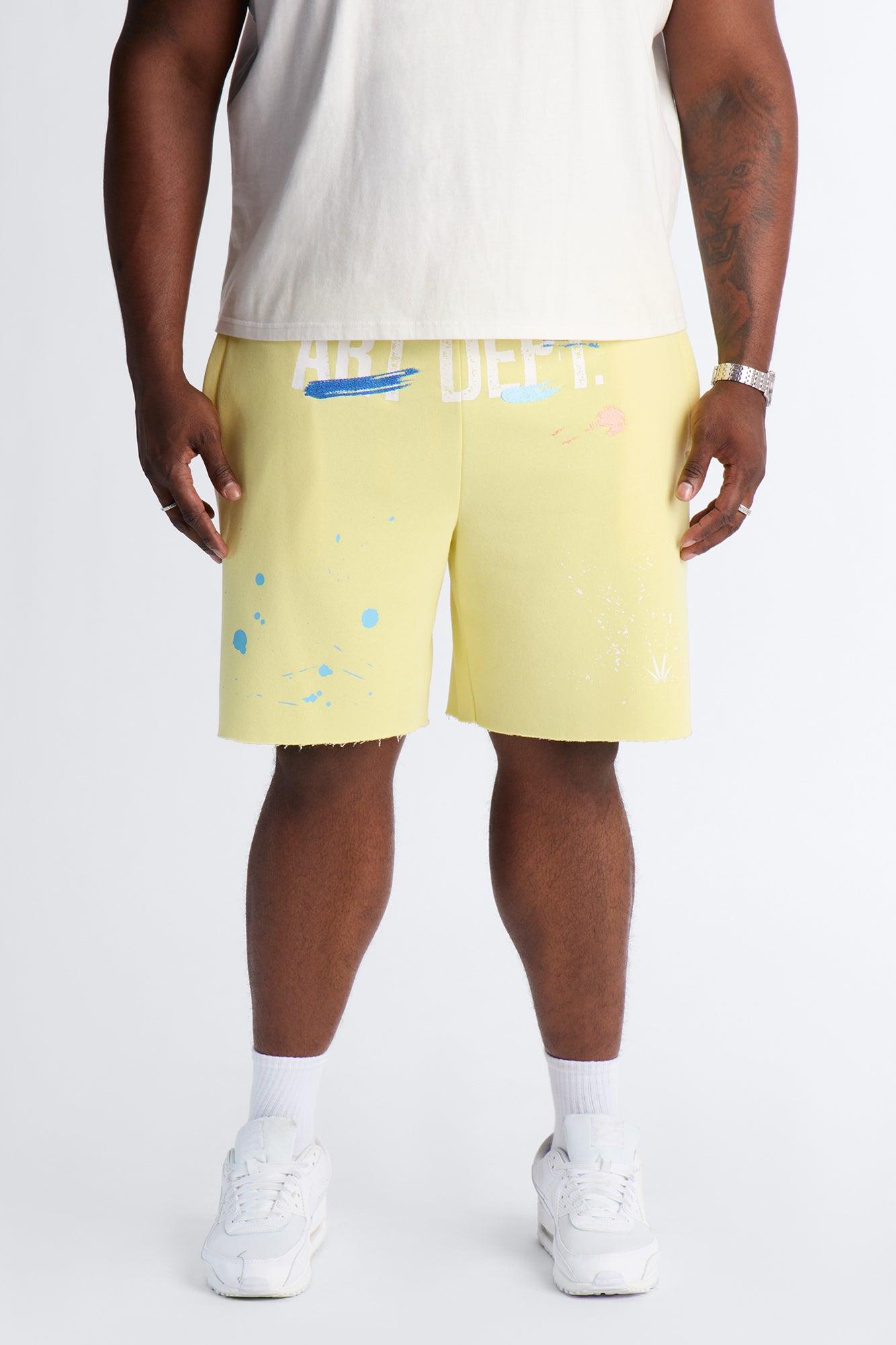 Relaxed Painted Gallery Embroidered Sweatshort - Butter Yellow Male Product Image