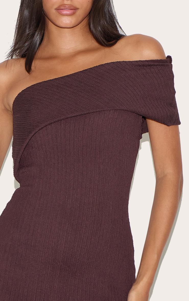 Chocolate Textured One Shoulder Bardot Bodycon Dress Product Image