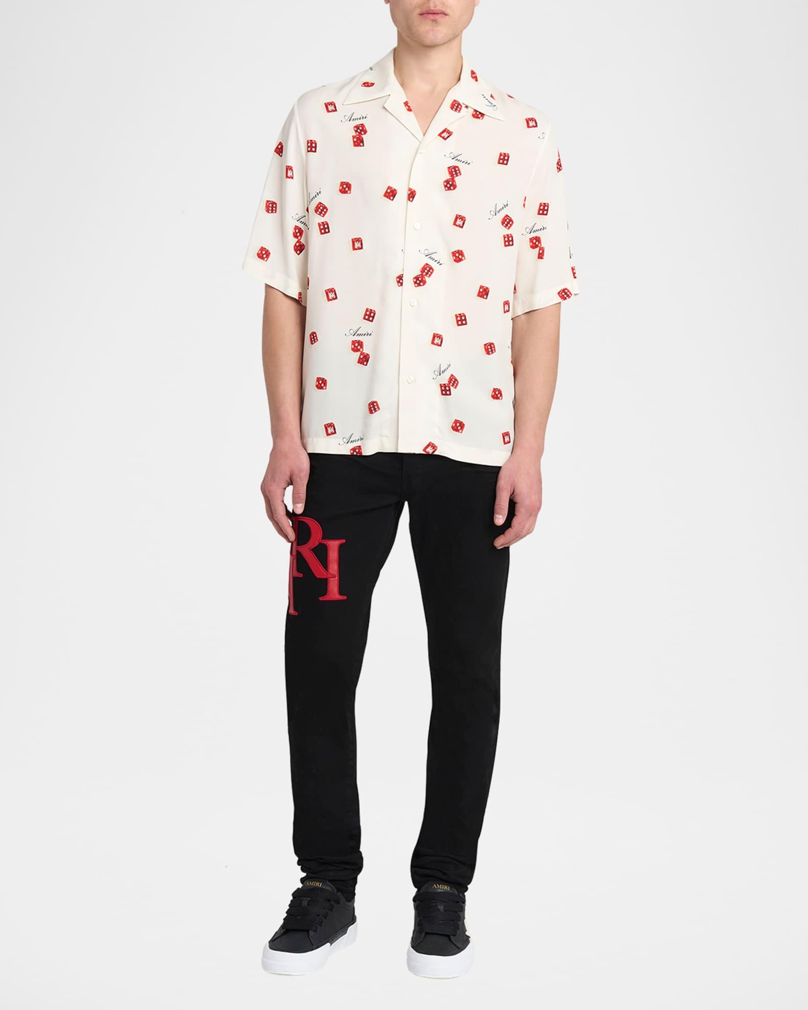 Men's Staggered Leather Logo Skinny Jeans Product Image