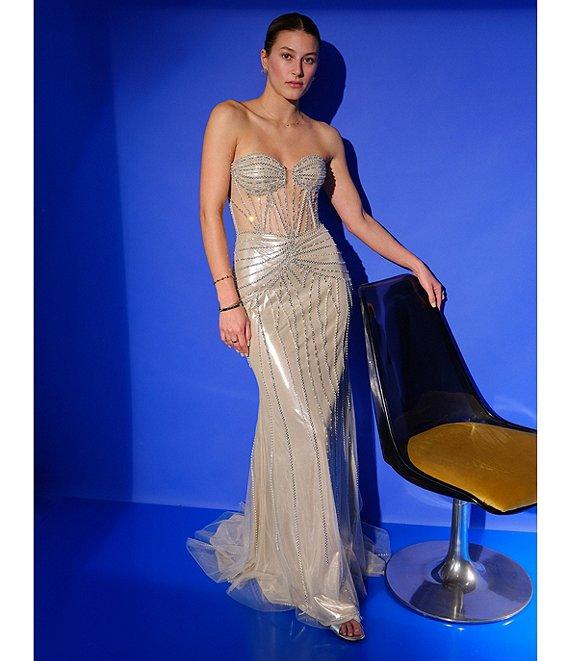 GB Linear Beaded Glam Strapless Gown Product Image