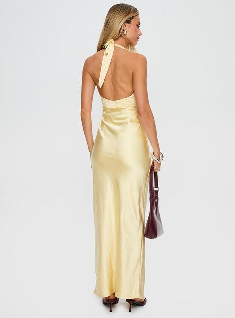 Good For You Halter Maxi Dress Lemon Product Image