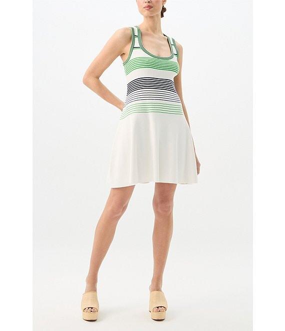 Trina Turk Veronika Stripe Pattern Scoop Neck Sleeveless Mini Dress Product Image