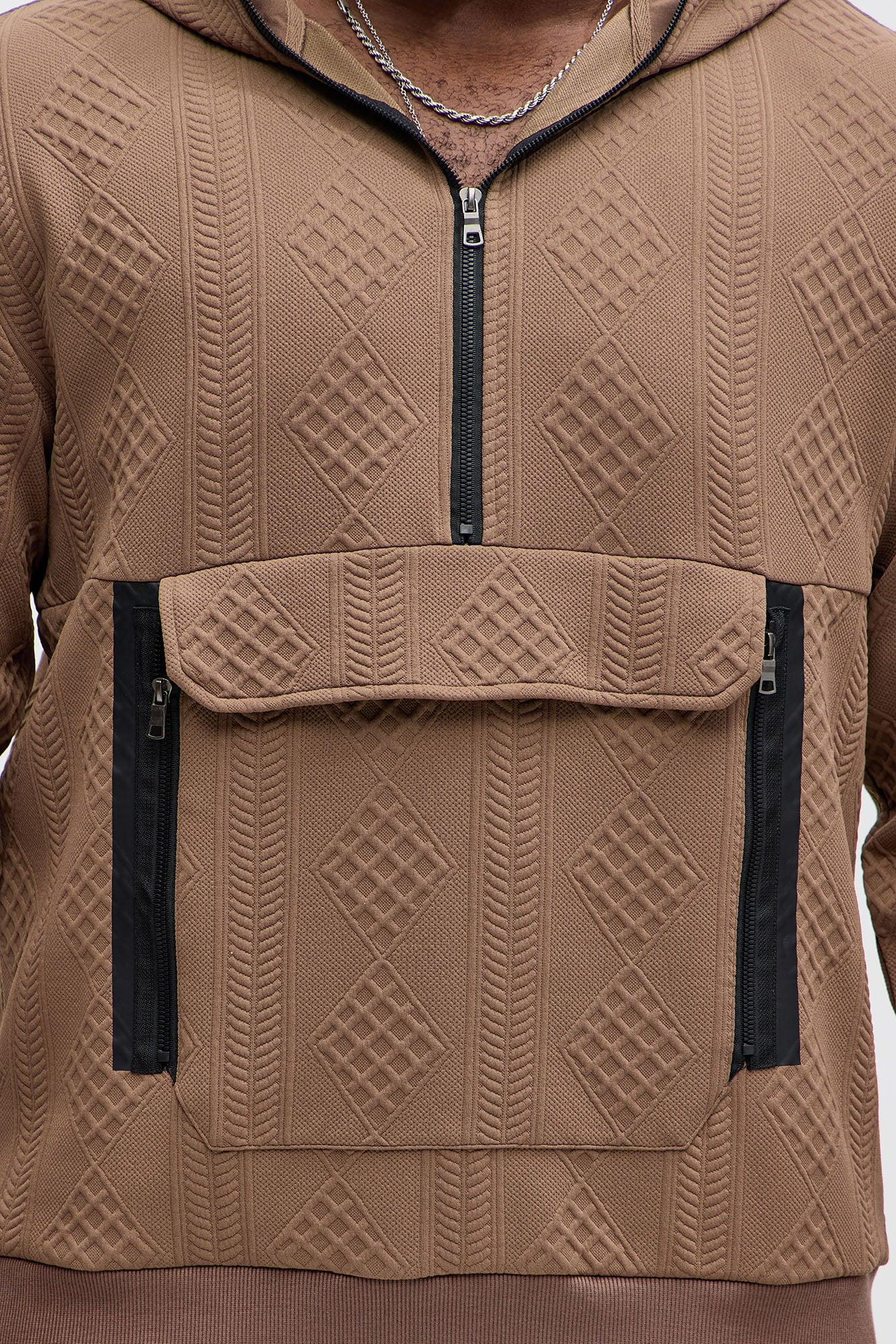 Practical Quarter Zip Hoodie - Brown Product Image