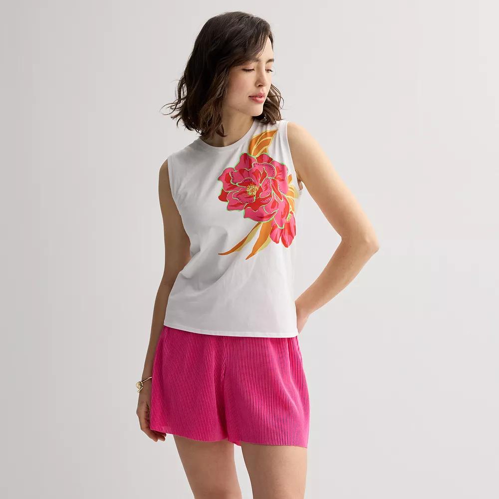 Women's INTEMPO™ Rhinestone Embellished Flower Print Tank Top, Size: Small, White Product Image