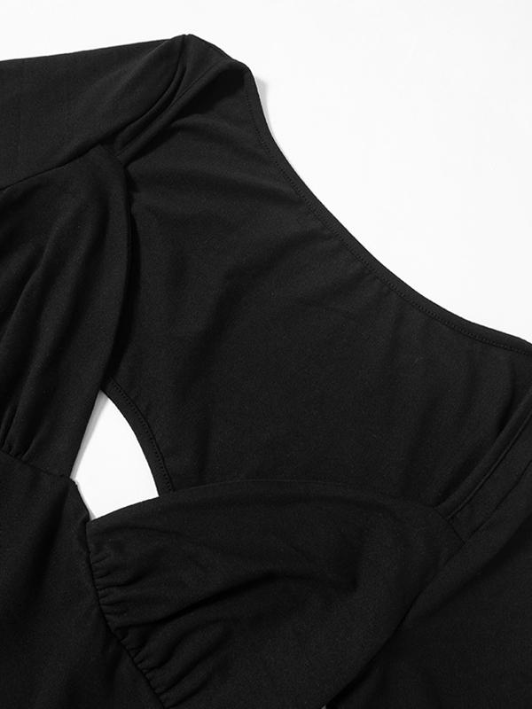 Solid Splice Cutout Backless Long Sleeve Tee Product Image