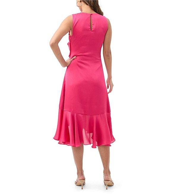 Trina Turk Amara Crinkle Georgette Round Neck Sleeveless Ruffle Dress Product Image