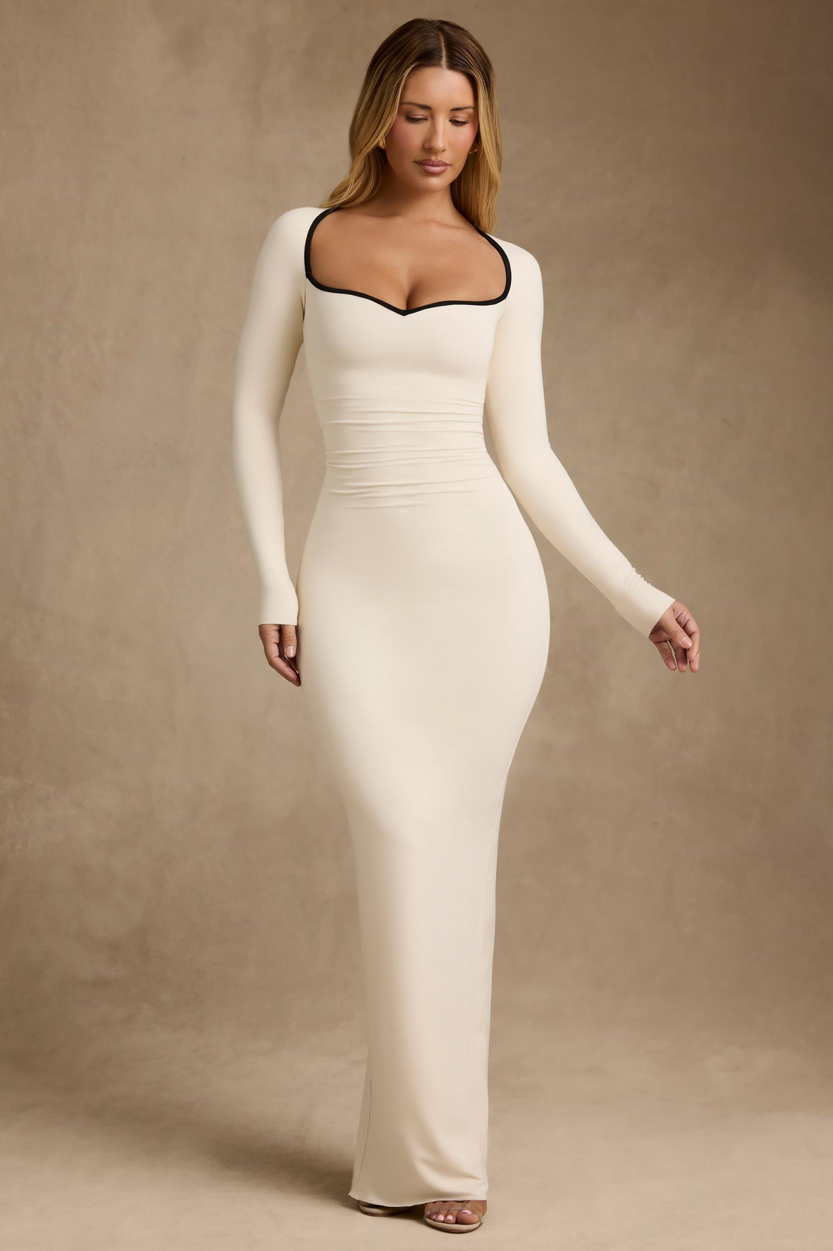 Modal Contrast-Trim Maxi Dress in Ivory Product Image