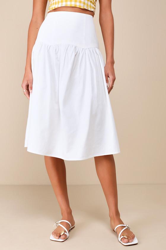 Only One White Drop Waist Midi Skirt Product Image